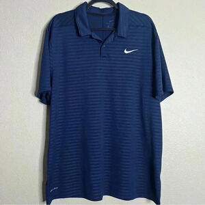 Nike Dri-Fit Pinstripe Golf Polo - Navy Blue Sz X-Large